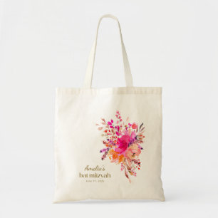 Tote Bag Aquarelle rose or Floral Élégant Bat mitzvah