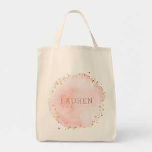 Tote Bag Aquarelle rose pâle Cercle Épicerie personnalisée