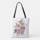 Tote Bag Aquarelle rose Peonies Rose Gold Butterfly Nom (Dos)
