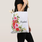 Tote Bag Aquarelle rose rouge Épaule florale (De près)