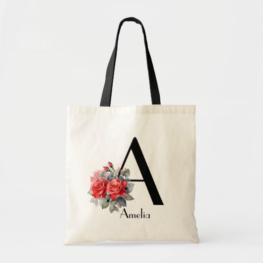 Tote Bag Aquarelle rose rouge rose A Monogram Bridesmaid (Devant)