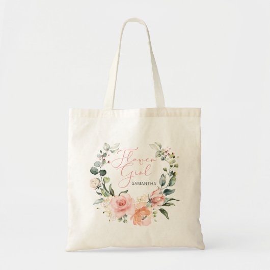 Tote Bag Aquarelle rose Script Floral Wreath Flower Girl (Devant)