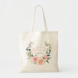 Tote Bag Aquarelle rose Script Floral Wreath Jr Bridesmaid