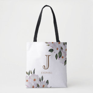 Tote Bag Aquarelle Roses roses Ballerina Floral Monogramme