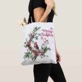 Tote Bag Aquarelle Rouge Cardinal Bird Wreath (De près)