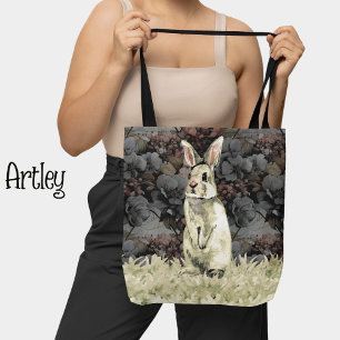 Tote Bag Aquarelle rustique blanc lapin Vintage Floral