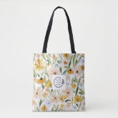 Tote Bag Aquarelle rustique Fleurs sauvages Ajouter Logo En (Devant)