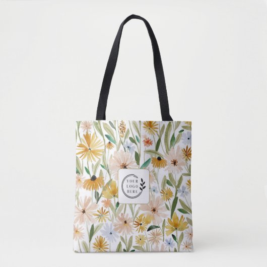 Tote Bag Aquarelle rustique Fleurs sauvages Ajouter Logo En (Devant)