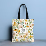 Tote Bag Aquarelle rustique Fleurs sauvages Ajouter Logo En<br><div class="desc">Rustique Aquarelle Fleurs sauvages Ajouter un logo Sacs fourre-tout d'entreprise dispose d'un motif floral d'aquarelle moderne en orange,  rose,  bleu et vert avec votre logo d'entreprise personnalisé. Parfait pour les cadeaux d'entreprise,  l'école,  les sports,  la salle de gym,  les voyages et plus encore. Conçu par ©2024 Evco Studio www.zazzle.com/store/evcostudio</div>