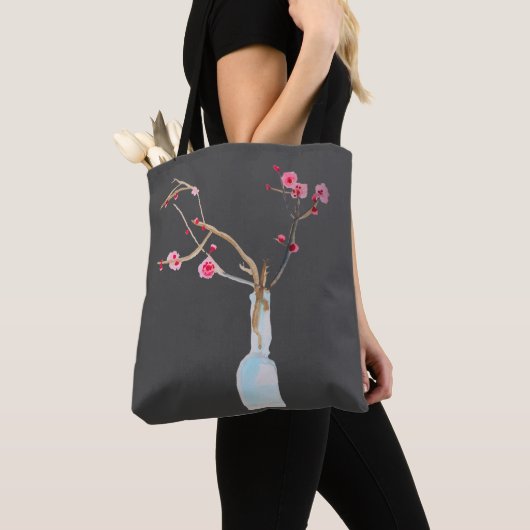 Tote Bag Aquarelle sakura fleurs de cerisier rose (De près)
