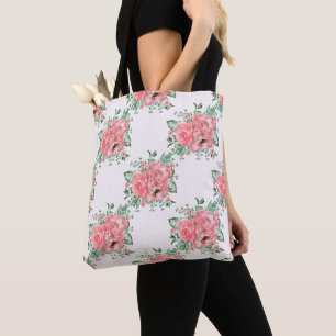 Tote Bag Aquarelle Shabby Chic Roses roses et pois roses