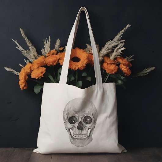 Tote Bag Aquarelle Skeleton Head Gothique Personnalisé Mono