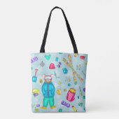 Tote Bag Aquarelle Ski Pika Illustration sur Blue (Dos)