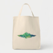 Tote Bag Aquarelle Skyline de Chicago en bleu et vert (Devant)