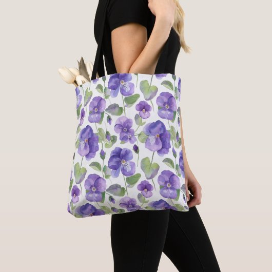 Tote Bag Aquarelle Style Pansy violet Type Fleurs (De près)