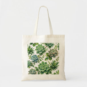 Tote Bag Aquarelle Succulents Aloe et Botanique Vert