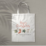 Tote Bag Aquarelle sucre de canne de boissons de Noël<br><div class="desc">Un design festif de tasse amusant avec des favoris hivernaux aquarelle - chocolat chaud,  sucre de canne,  bas. Joyeux Noël en écriture contemporaine,  parfait pour célébrer la saison des fêtes. peut être édité,  partie d'une collection.</div>