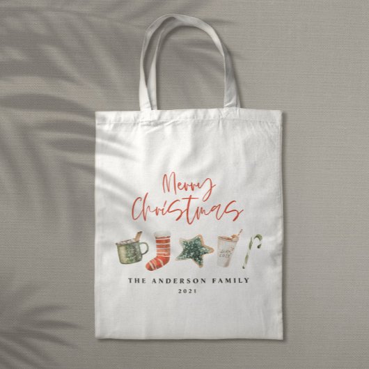 Tote Bag Aquarelle sucre de canne de boissons de Noël