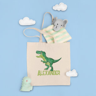 Tote Bag Aquarelle T-rex Dinosaure avec nom enfant personna