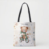 Tote Bag Aquarelle Teddy Bear Stars Vert Vélo Beau (Devant)