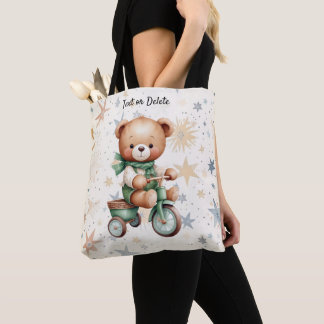 Tote Bag Aquarelle Teddy Bear Stars Vert Vélo Beau