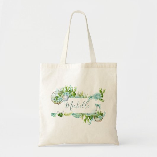Tote Bag Aquarelle Terrarium en verre Succulents (Devant)