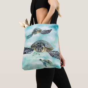 Tote Bag Aquarelle Tortues de mer sous la mer