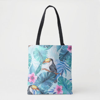 Tote Bag Aquarelle Toucans : Tropical Seamless