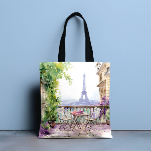 Tote Bag Aquarelle Tour Eiffel Paris Café français