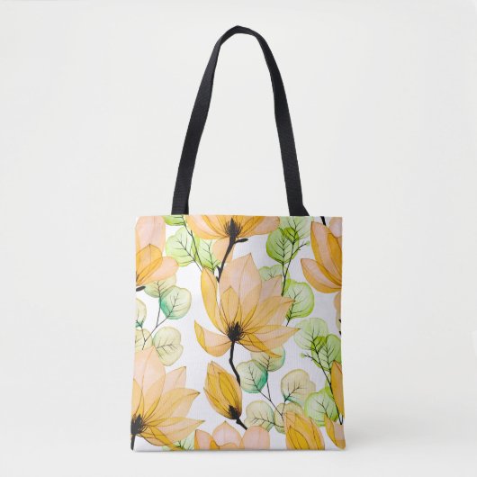 Tote Bag Aquarelle transparente motif avec fleurs de magnol (Devant)