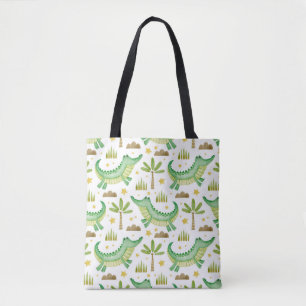 Tote Bag Aquarelle transparente motif de crocodile palmier