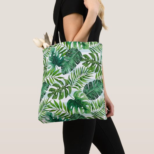 Tote Bag Aquarelle Tropical Feuilles Green Design (De près)