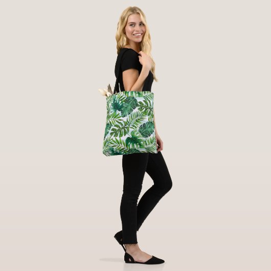 Tote Bag Aquarelle Tropical Feuilles Green Design (Sur le modèle)