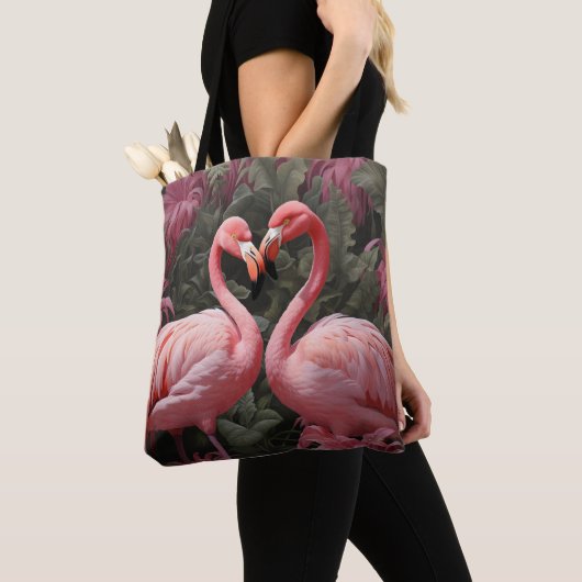 Tote Bag Aquarelle Tropical Rose Flamant rose Romance (De près)