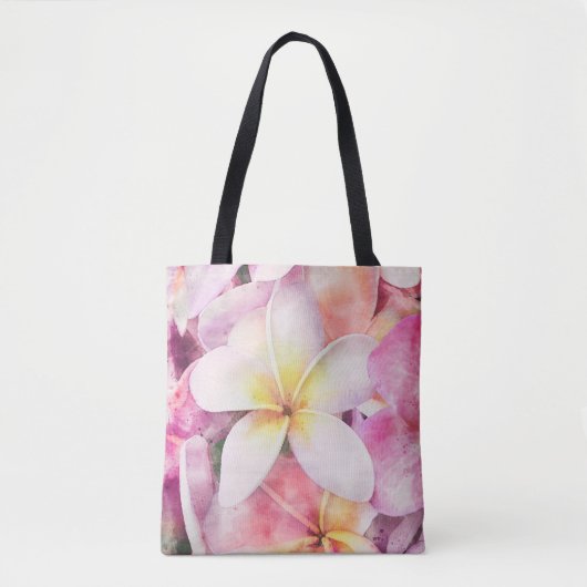 Tote Bag Aquarelle tropicale de la plumeria d'Hawaï (Devant)
