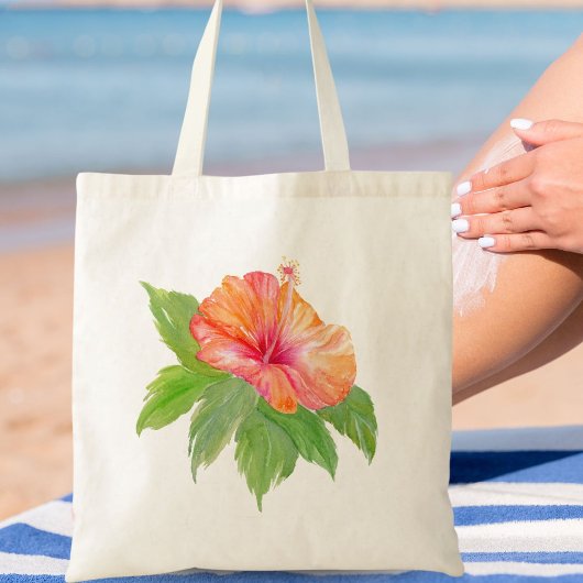 Tote Bag Aquarelle tropicale Hibiscus orange