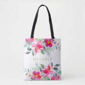 Tote Bag Aquarelle tropicale rose-chaud Bouquets floraux No (Devant)