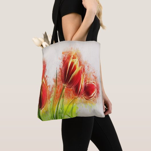 Tote Bag Aquarelle Tulipes rouge Jaune Fleur (De près)
