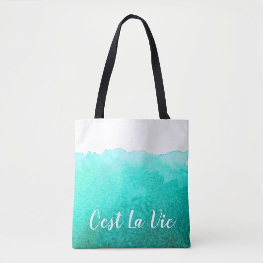 Tote Bag Aquarelle turquoise C'est La Vie (Devant)