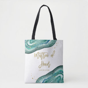 Tote Bag Aquarelle Turquoise et Gold Geode Matron d'honne
