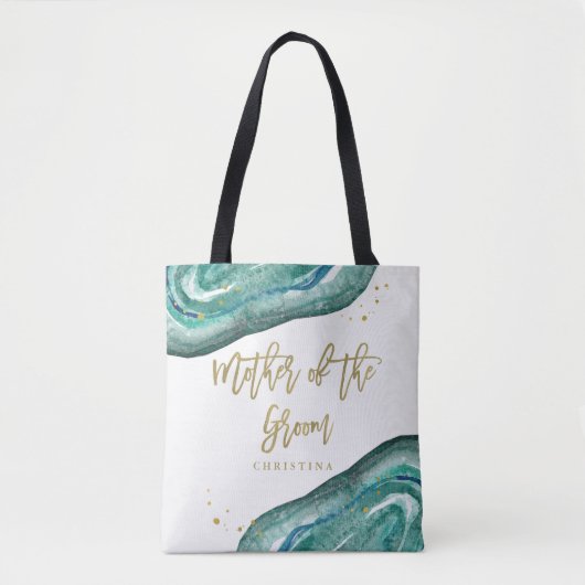 Tote Bag Aquarelle Turquoise et Gold Geode | Mère de la cha (Devant)