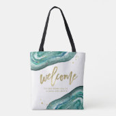 Tote Bag Aquarelle Turquoise et Gold Look Geode | Bienvenue (Dos)