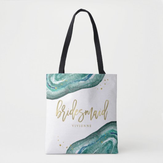 Tote Bag Aquarelle Turquoise et Gold Look Geode | Bridesmai (Devant)