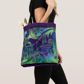 Tote Bag Aquarelle Vert Bleu Violet Parties scintillant Des (De près)