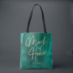 Tote Bag Aquarelle vert émeraude et femme d'honneur or<br><div class="desc">Emerald Green Watercolor & Gold Faux Foil Lettering Parfait pour le Monogramme de mariage d'automne ou d'hiver Maid of Honor sacs fourre-tout Avec une police de caractères de script lettres à la main tendance! ~ Regardez ma boutique pour voir toute la collection de mariages avec ce design!</div>