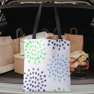 Tote Bag Aquarelle Vert Marine Bleu Clair Pétales de Fleur