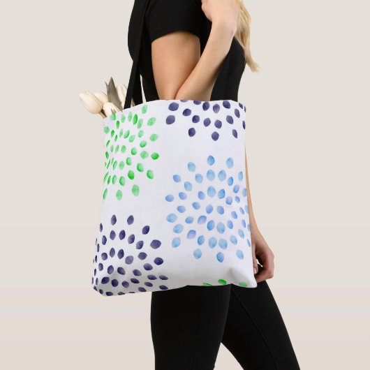 Tote Bag Aquarelle Vert Navy Bleu Clair Pétales de Fleur (De près)