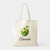 Tote Bag Aquarelle vert Nom de la pomme Monogramme (Dos)