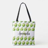 Tote Bag Aquarelle Vert pomme Nom du Motif Monogramme (Dos)