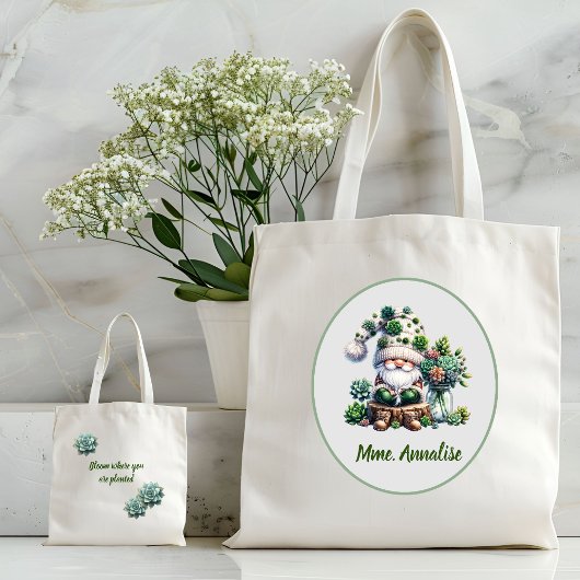 Tote Bag Aquarelle verte adorable Gnome Succulent